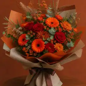 Autumn Firecracker Vase with Red Rose and Gerbera