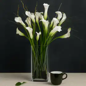Elegant White Calla Lilies Glass Vase