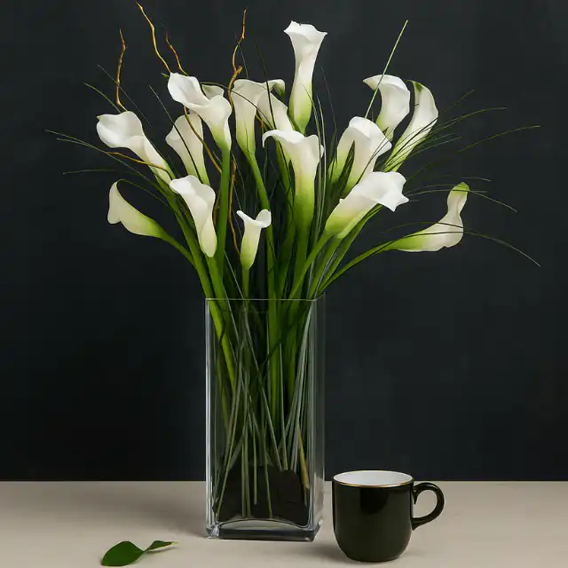 Elegant White Calla Lilies Glass Vase 1 Calla Lily vase