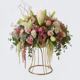 Luxury Pink Orchid and Rose Candle Floral Arrangement