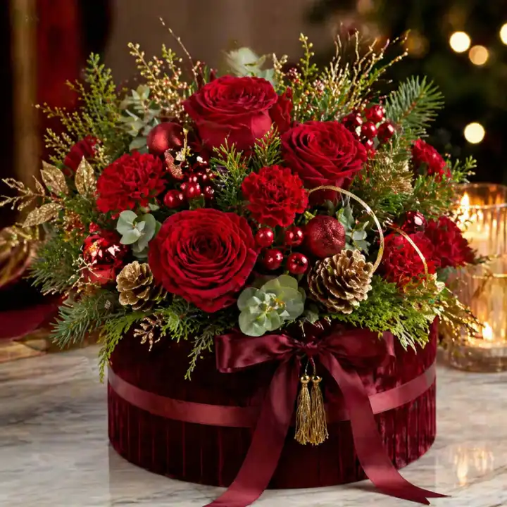 Luxury Christmas Hat Box Flowers 1 Christmas Hat Box Flowers