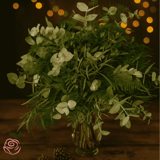 Cut foliage vases for Christmas decorations 1 Elegant green cut foliage vases featuring assorted greenery, perfect for Christmas décor and festive table displays