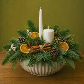Christmas candle table centrepiece