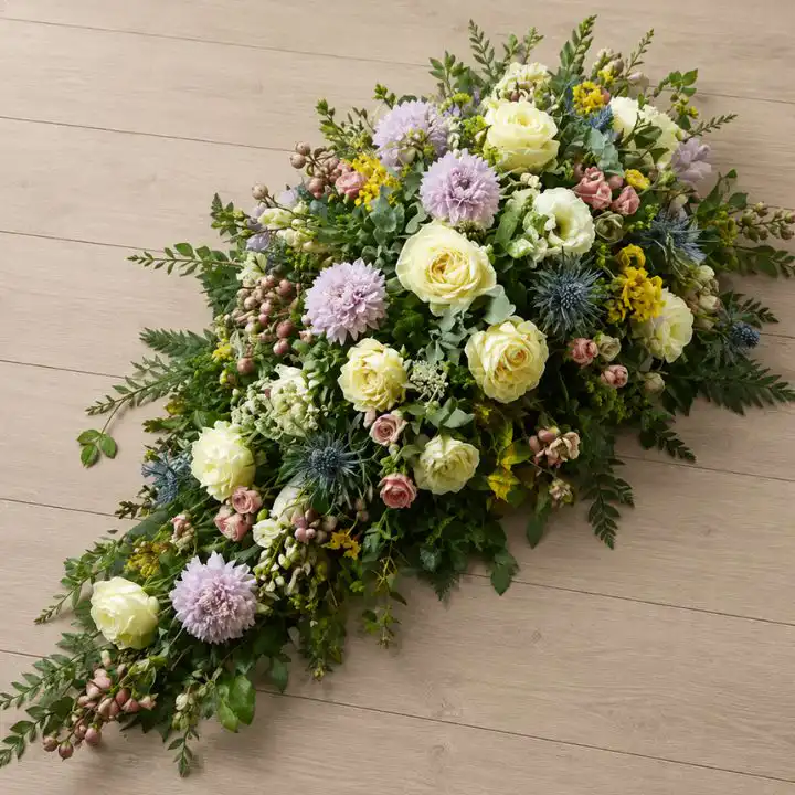 Cream Rose & Lisianthus Single Ended Funeral Spray 1 Cream Rose & Lisianthus Single Ended Funeral Spray