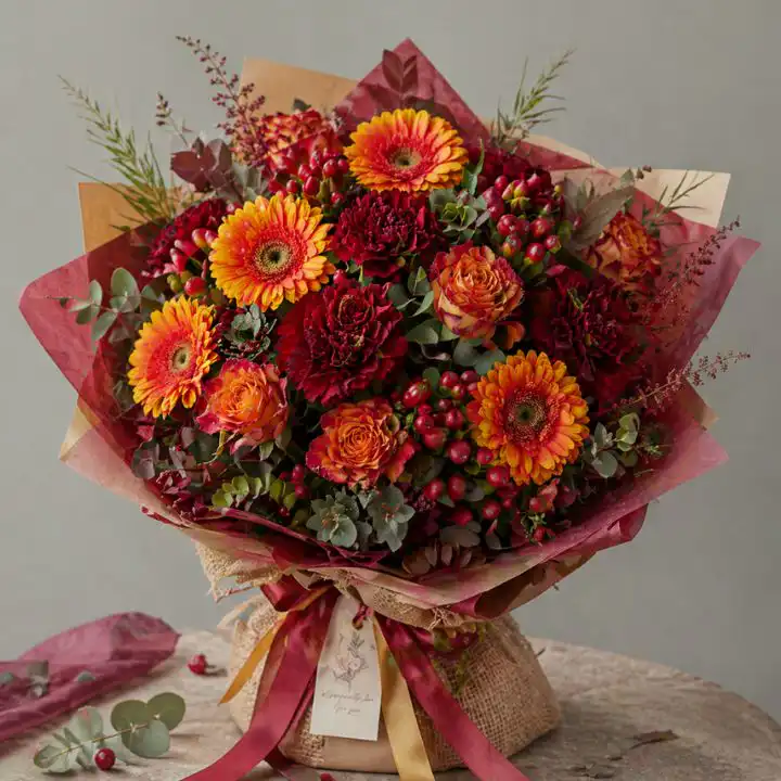 Autumn rose and gerbera hand tied 1 Gerbera and Rose Bouquet