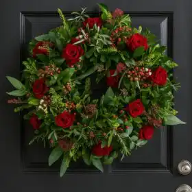 Red Rose Christmas Door Wreath