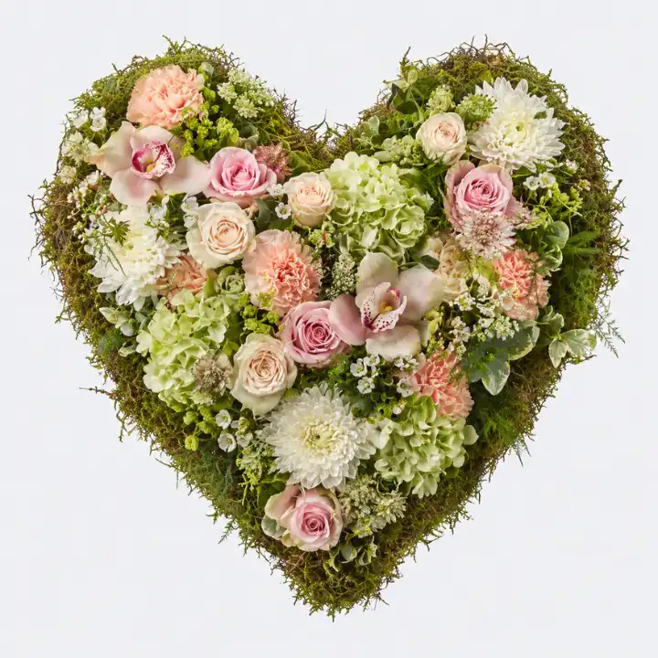 Soft Pink Rose Heart Funeral Tribute 1 Rose Heart Funeral Flowers