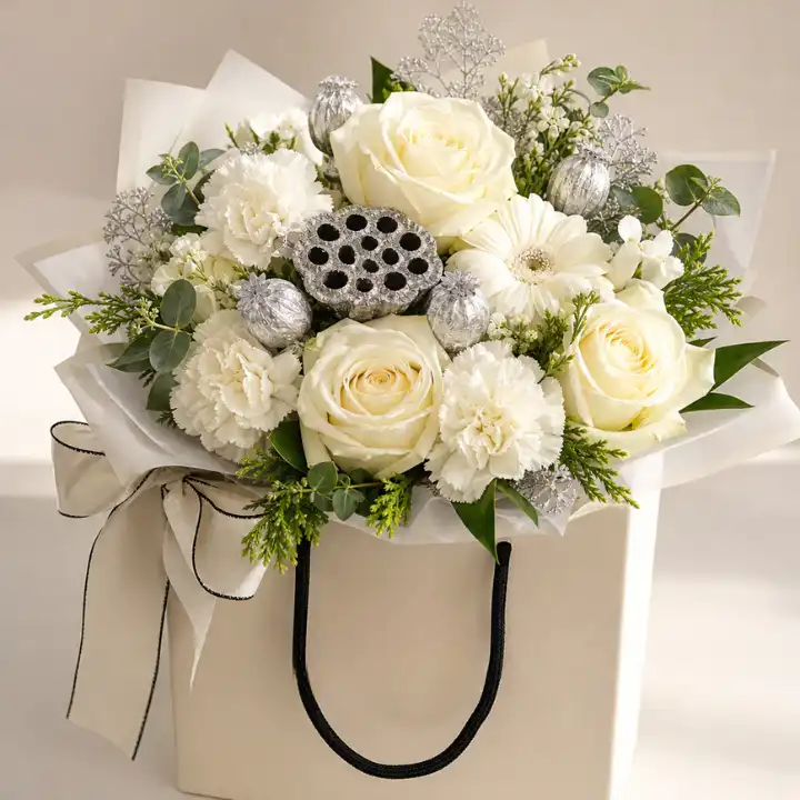 White Christmas Flower Bouquet Gift Bag 1 White Christmas Flower Bouquet