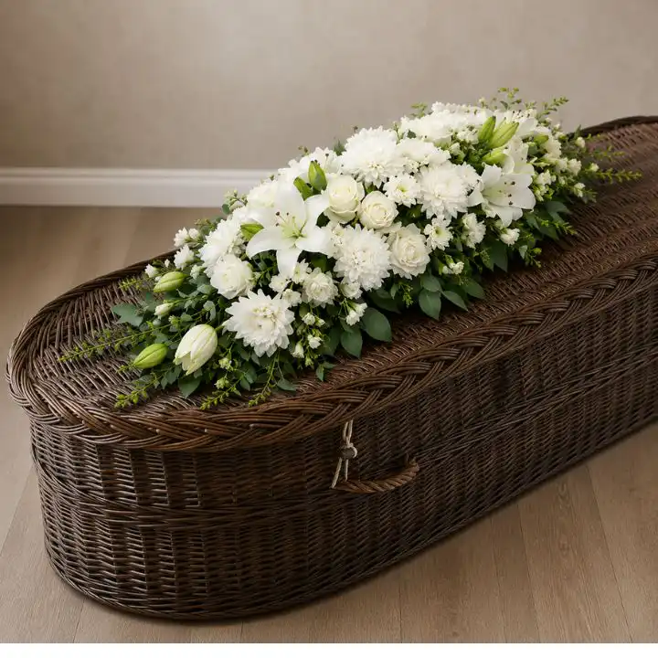 White Chrysanthemum and Lily Coffin Spray With Rose 1 White Chrysanthemum and Lily Coffin Spray With Rose