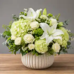White Hydrangea Premium Floral Arrangement With Roses and Greenery
