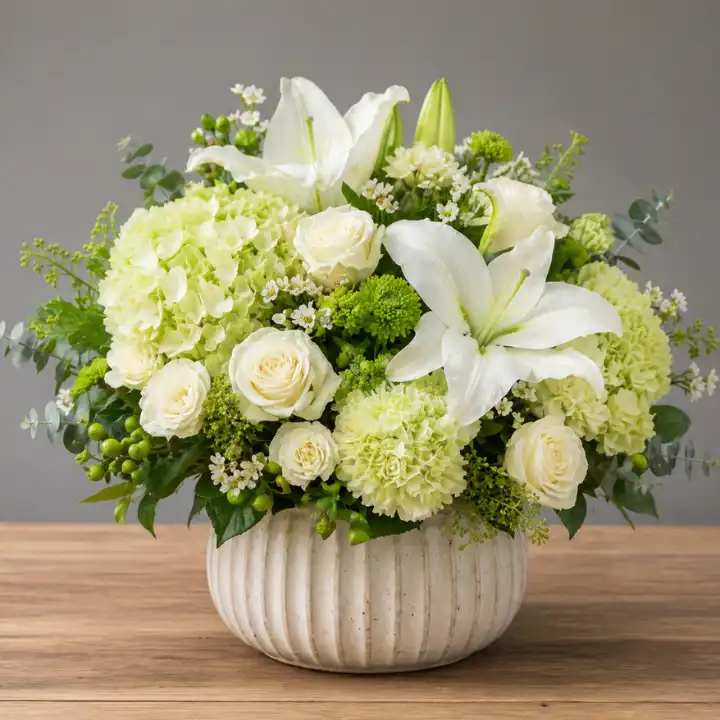 White Hydrangea Premium Floral Arrangement With Roses and Greenery 1 White Hydrangea Arrangements