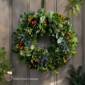 Rustic Blue Thistle & Berry Door Wreath