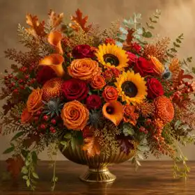Rustic Orange & Red Roses Autumn Bouquet