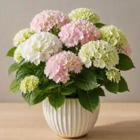 White Hydrangea in Rustic Stone Pot