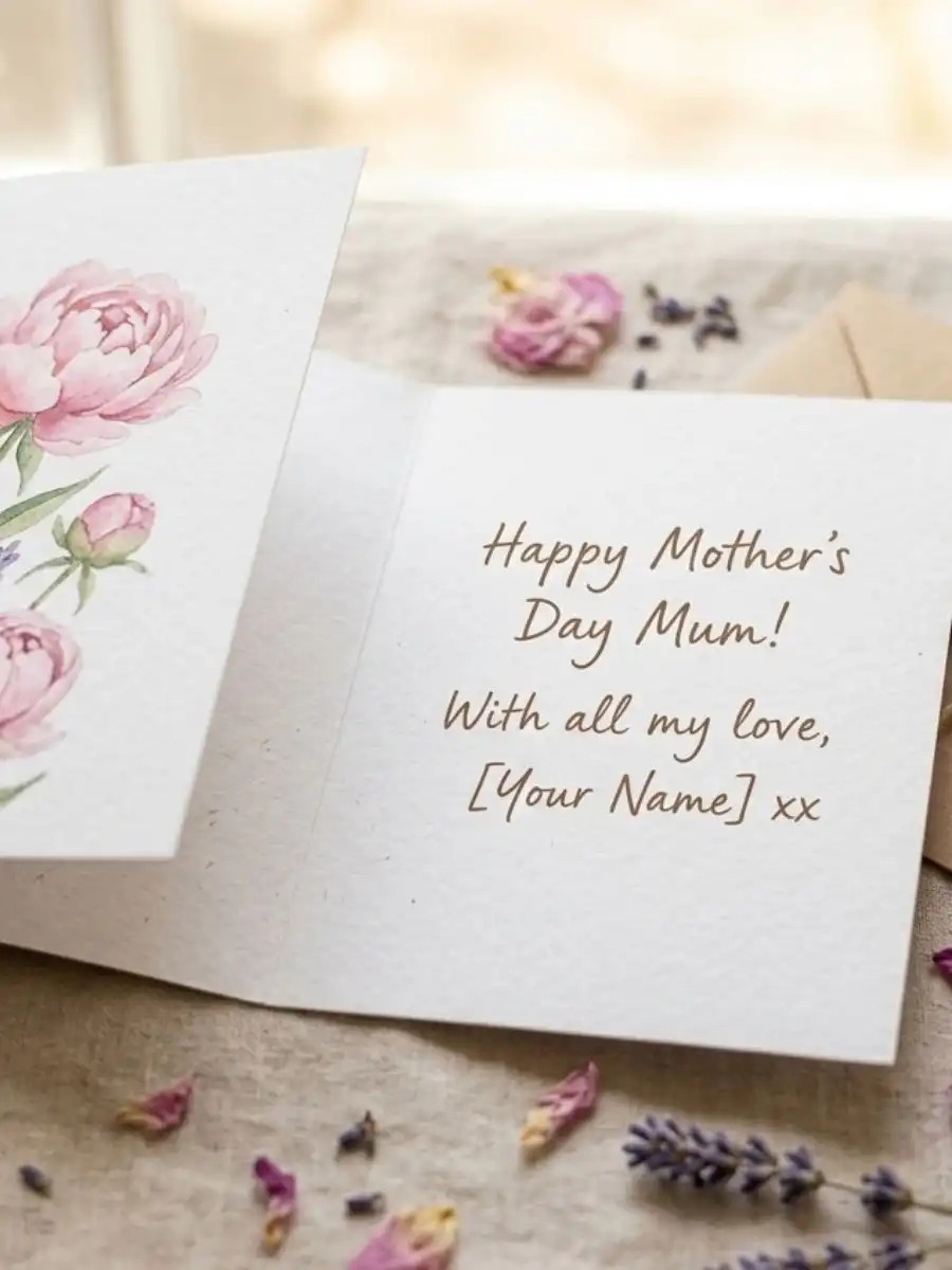 Floral Mother's Day card with pink peonies and lavender for mum or nanny from OFC Flower