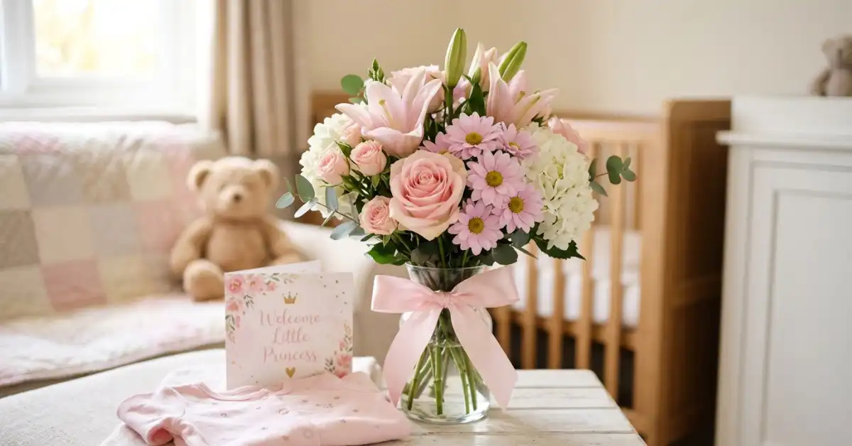Blog 22 Soft pink pastel bouquet for baby girl congratulations