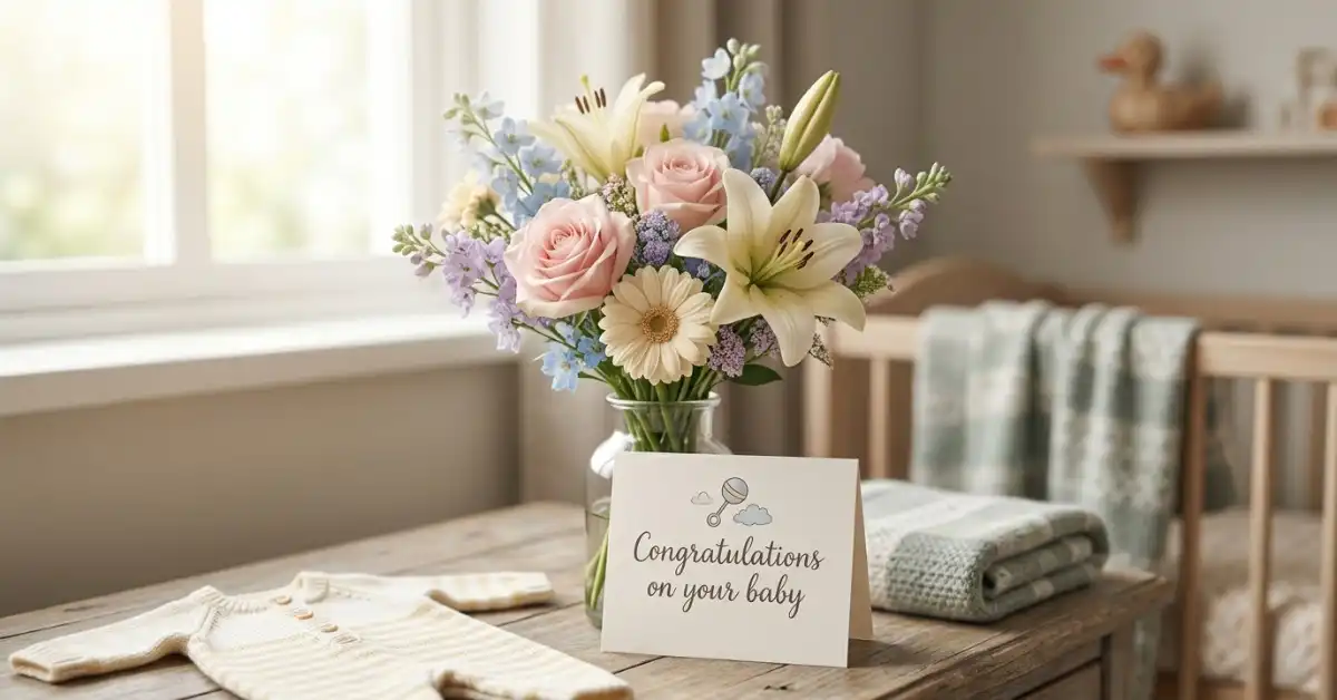 Blog 23 Soft pastel roses lilies daisies new baby flowers bouquet UK