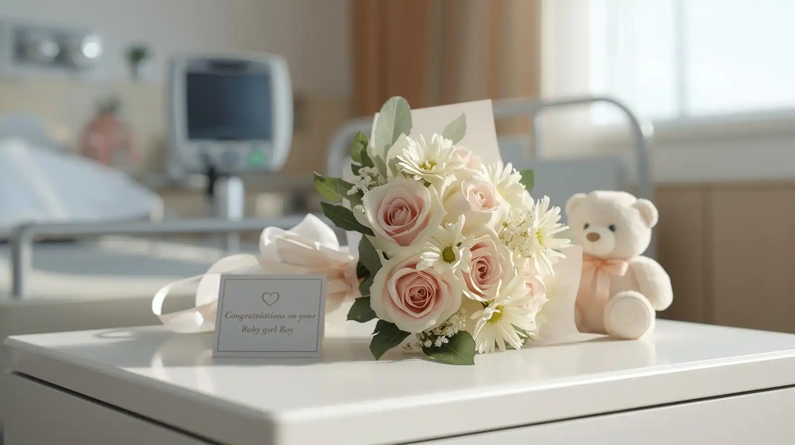Blog 20 Soft pastel baby flowers for new mum in hospital bed