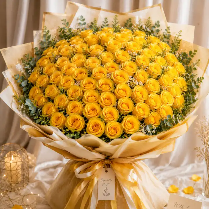 Radiant Sunshine Luxury Yellow Rose Bouquet 8 100 yellow roses Bouquet