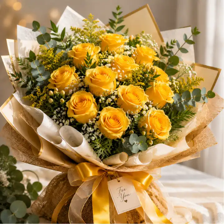 Radiant Sunshine Luxury Yellow Rose Bouquet 3 12 yellow roses Bouquet