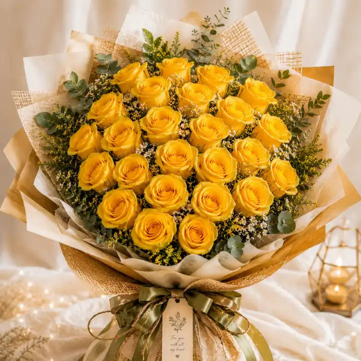 Radiant Sunshine Luxury Yellow Rose Bouquet 1 24 yellow roses Bouquet
