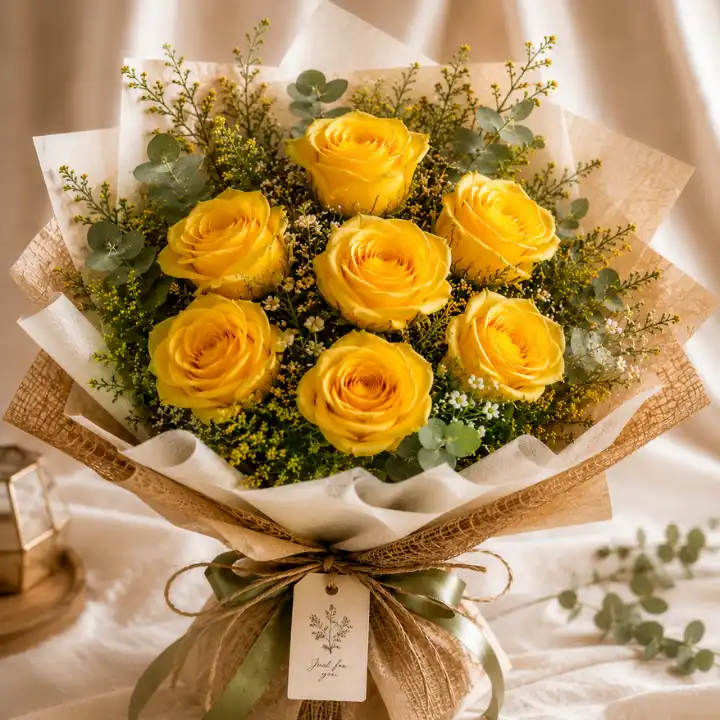 Radiant Sunshine Luxury Yellow Rose Bouquet 5 7 yellow roses Bouquet